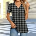 thumbnail image 2 of Women's T-Shirts Summer Plaid V Neck Button Short Sleeve Tops Casual Loose Tunic Comfortable Tee Blouses (3XL, Dark Gray), 2 of 7