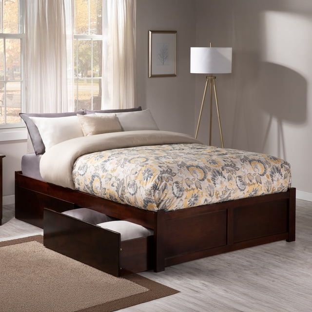 AFI Concord Urban Lit Plateforme Grand en Bois avec Rangement, Pied de Lit et 2 Tiroirs, Noyer