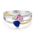 thumbnail image 2 of Gem Stone King 925 Silver and 10K Yellow Gold Pink Moissanite and Blue Created Sapphire and White Lab Grown Diamond Band Ring for Women (1.02 Cttw, Gemstone, Heart Shape 5MM, Size 9), 2 of 3