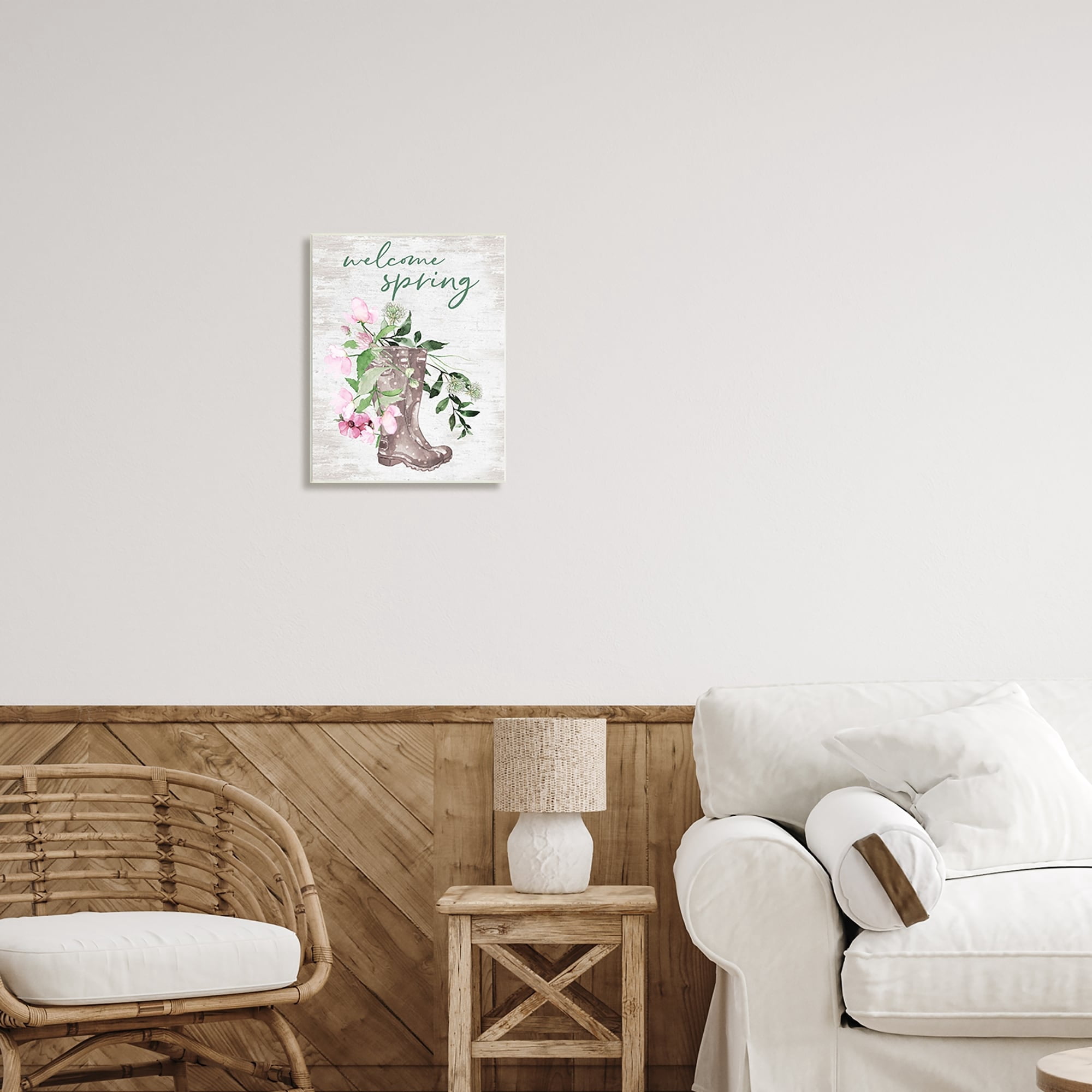 Welcome Spring Seasonal Rain Boots Flower Arrangement Wall Plaque Art, 13 x 19, Made In USA