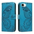 thumbnail image 2 of Dteck Pattern Case for iPhone SE4,Magnetic Leather Butterfly Floral Embossed Flip Case Card Slots Wallet Stand Cover with Wrist Strap for iPhone SE4,Blue, 2 of 7