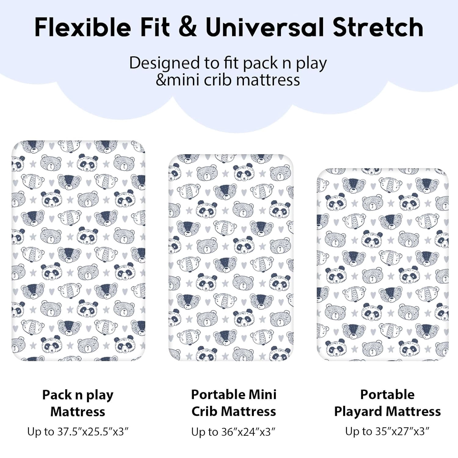 JJEAN-Pack and Play Sheets Fitted, Mini Crib Sheets 2-Pack for Pack N Play Mattress, Stretchy Playard Sheet, Soft and Breathable (Panda)