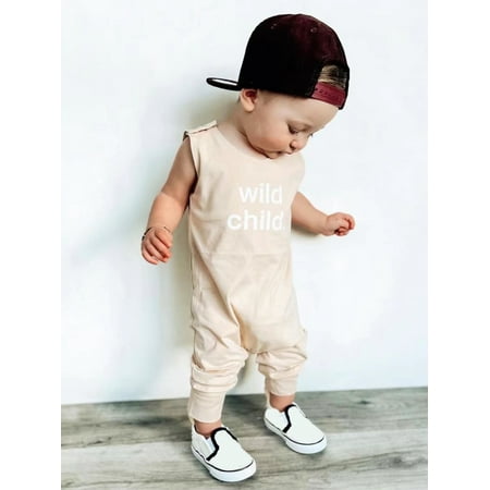 

Summer Infant Baby Boys Romper Letter Print Sleeveless Button Causal Jumpsuits Clothes