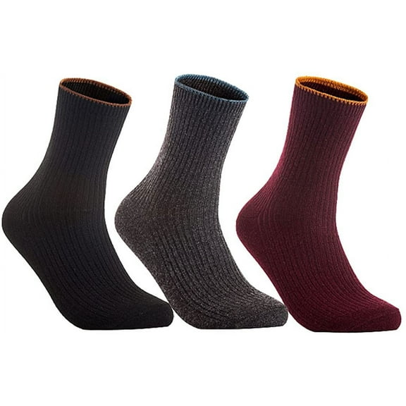 Lian LifeStyle Women's 3 Pairs Cute & Comfortable Wool Crew Socks Size 6-9 HR1612, Color Black, DarkGrey, Wine