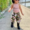 thumbnail image 2 of Baby Girl’s 2Pcs Clothes Set Sleeveless Letter Printed High Neck Halter Tops with Camouflage Printed Long Pants, 2 of 7