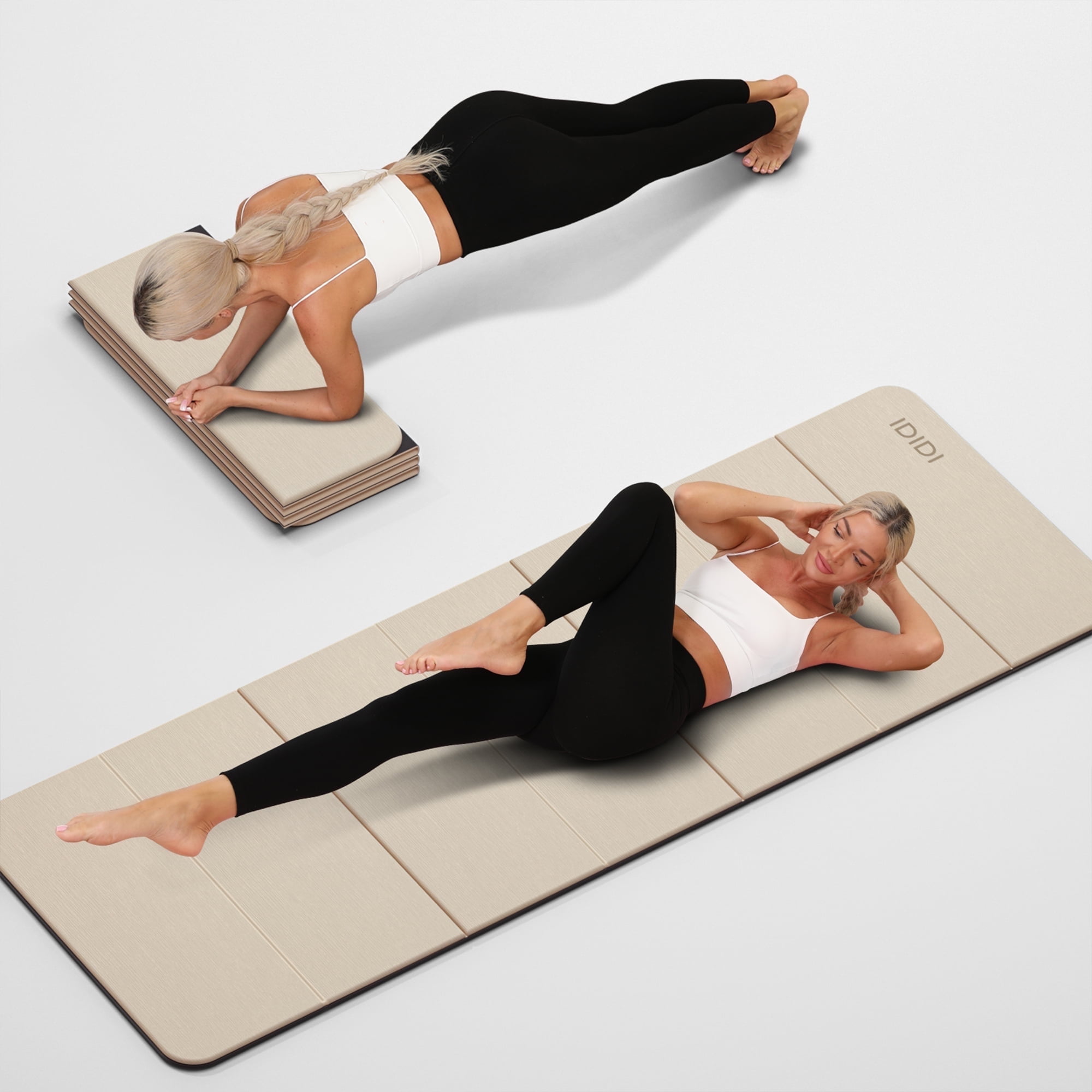 IDIDI 8mm Thick Foldable Yoga Mat - 3-in-1 Folding TPE Non-Slip Mat for All-Level Yoga, Tear-Resistant & Quick-Flat Design, 71x24in (Gray+Black)