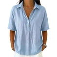 thumbnail image 2 of Women's Cotton Linen Polo Shirt, Casual Short Sleeve Summer Top, Button Down Blouse, 2 of 6