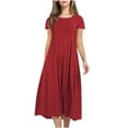 thumbnail image 4 of Abcnature Womens Maxi Dress, Women Solid Short Sleeve Round Neck Pleated Slim Ladies Vintage A-Line Dress Plus Size Summer Casual Long Dresses Beach Party Dress Red XL, 4 of 4