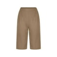 thumbnail image 6 of Womens Linen Capri Pants Summer Elastic Waist Cropped Pants Knee Length Lightweight Casual Shorts with Pockets Brown S, 6 of 6