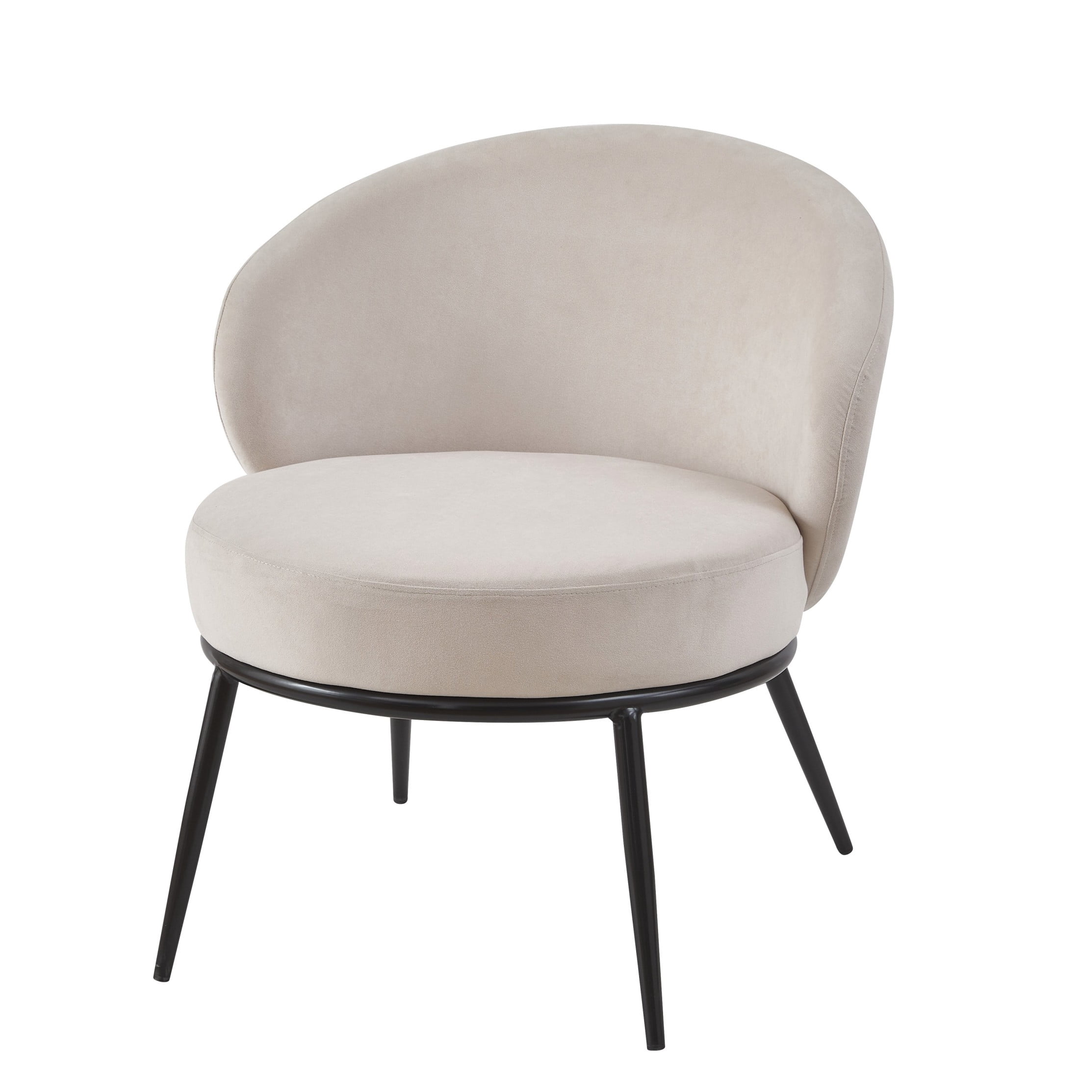 GDF Studio 27.36" Mid-Century Modern Round Accent Chair with Velvet Upholstery, Black Metal Legs, Beige