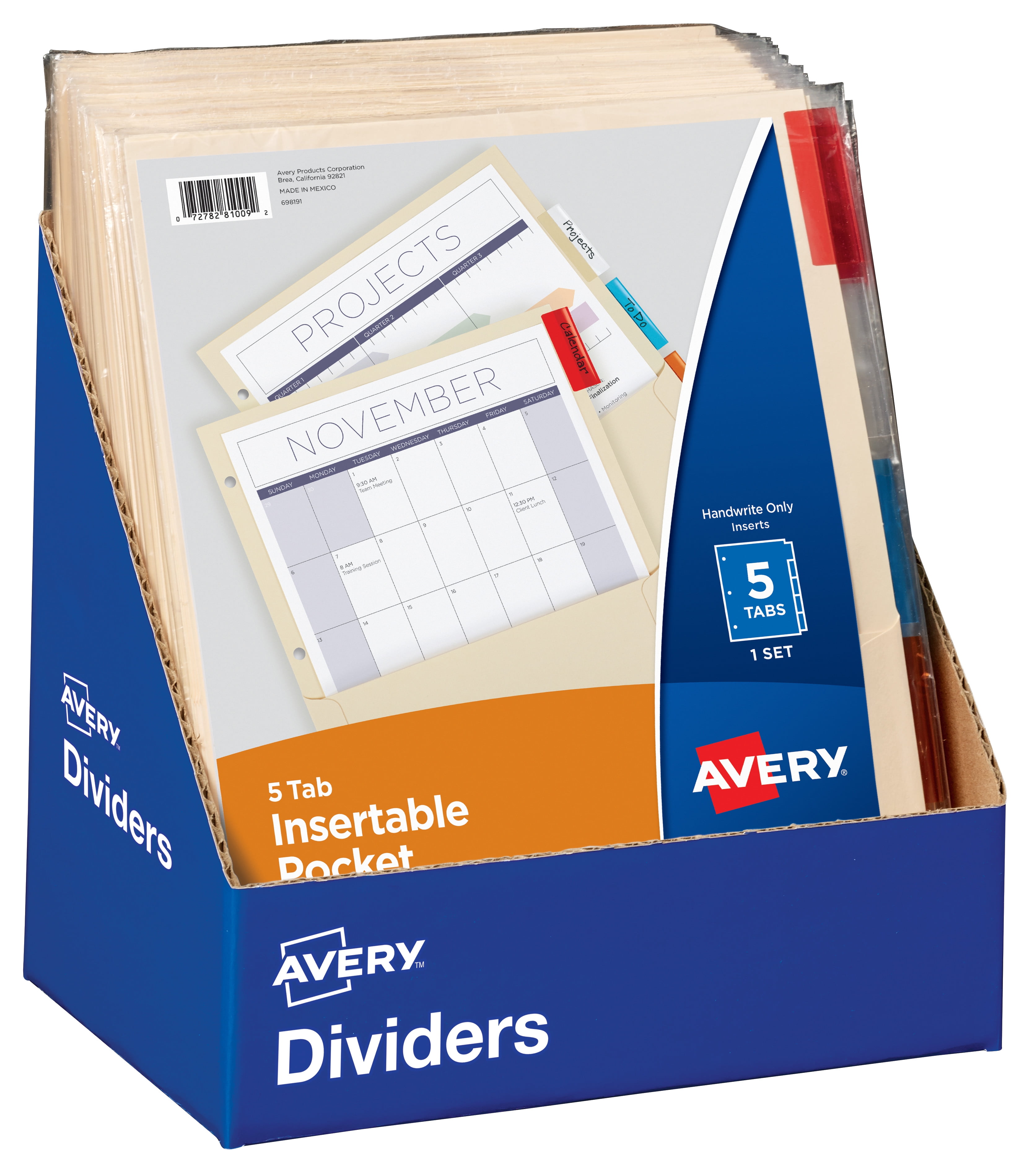 Avery Pocket 'N Tabs Insertable Dividers Display, 36 sets of 5