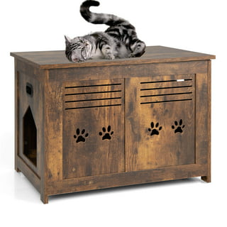  DINZI LVJ Litter Box Furniture, Flip Top Hidden, Washroom with  Louvered Window, Entrance Can Be on Left/Right Side, Enclosed Litter House  Side Table for Most of Cat and Litter Box, Rustic