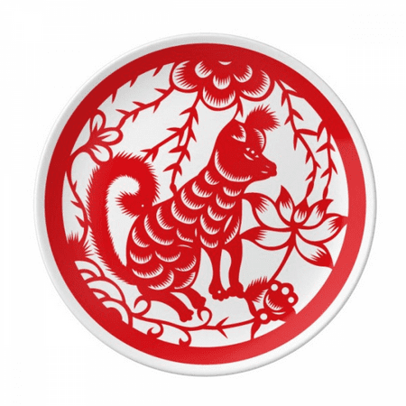 

Paper-cut Dog Animal China Zodiac Art Plate Decorative Porcelain Salver Tableware Dinner Dish