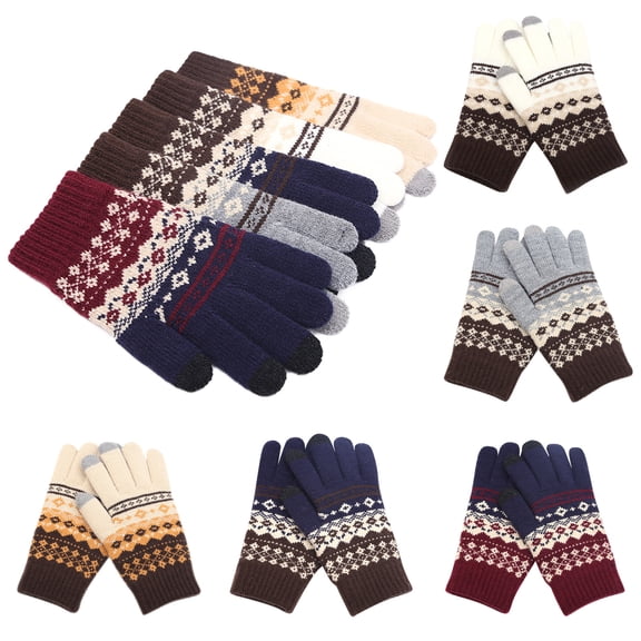 Lispipm Women Mens Winter Gloves Knitted Snowflower Warmth Gloves Unisex Touchscreen Fashion Mittens for Outdoor Skiing Beige