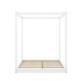 thumbnail image 4 of Bellemave Queen Size 4 Corners Post Canopy Floor Bed, Wood Low Profile Canopy Platform Bed with Wooden Slats Support, No Box Spring Needed（White）, 4 of 8