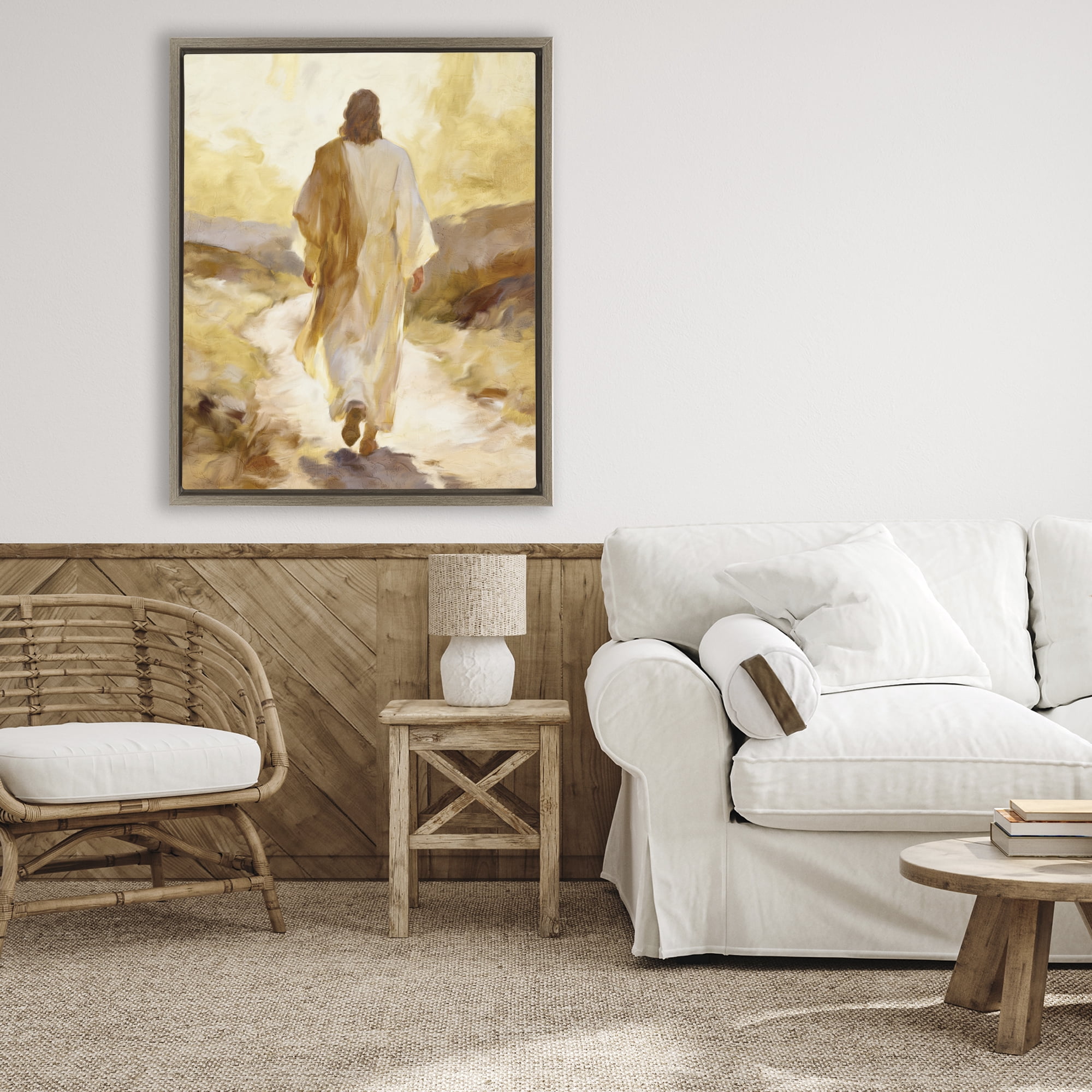 Stupell Industries Walk By Faith Sunset Brown Framed Floater Canvas Wall Art, design by Kim Allen