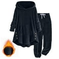 thumbnail image 5 of vigerkar Fuzzy Set for Women Loose Fleece 2 Piece Set Winter Warm Hoodies Sweatshirts Casual Long Sleeves Shaggy Sherpa Outfits (Navy, M), 5 of 5