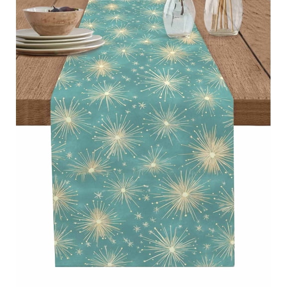 ERUNPONLY Turquoise Beige Dandelion Table Runner - 72 Inch Long Farmhouse Botanical Blossom Cotton and Linen Blended Dress Scarves Farmhouse Table Runner for Kitchen Dining, Coffee Table, 18"x72"