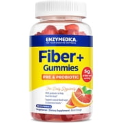 Enzymedica Fiber+ Gummies with Prebiotics & Probiotics for Daily Regularity, Vegetarian, 5g Fiber, Natural Fiber Supplement, Blood Orange Flavor, 90 count
