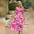 thumbnail image 2 of IDOPIP Womens Summer Short Sleeve V Neck Wrap Maxi Dress Casual Boho Floral Wedding Guest Dresses, 2 of 7