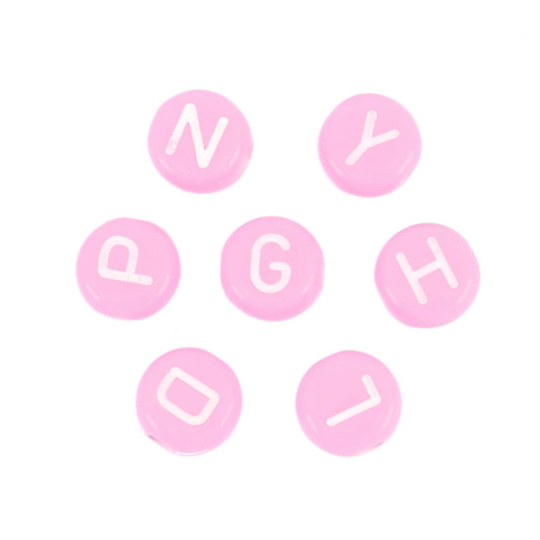 1,000 Acrylic Letter Beads Pink with White Letters 7mm or 1/4 Inch with  1.4mm Hole Randomly Mixed Letter Beads 