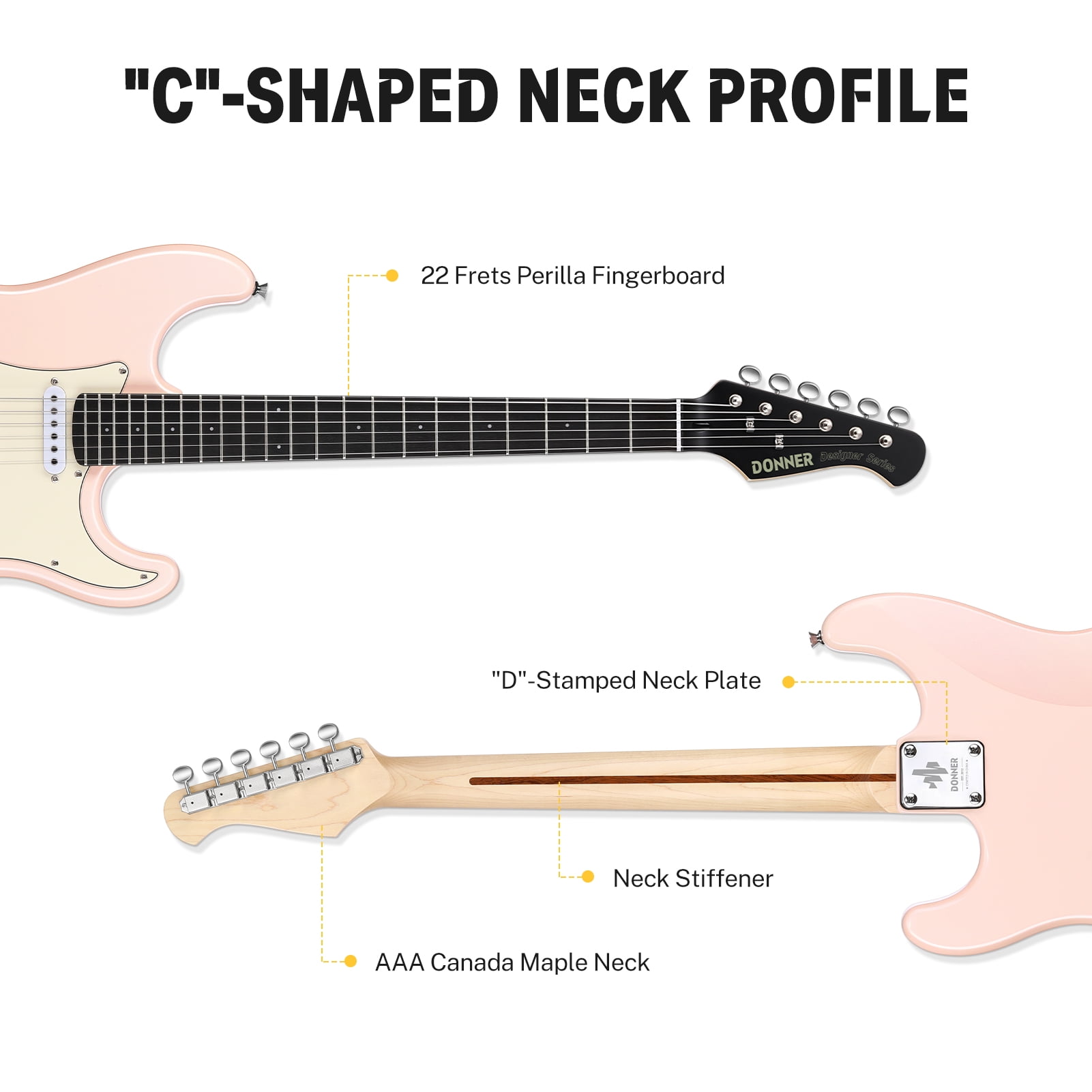Donner 39" Electric Guitar, Solid Electronic Guitar for Beginner Intermediate, Pink