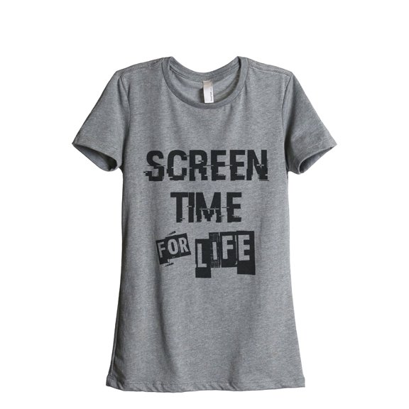 Thread Tank Screen Time For Life Women's Relaxed Crewneck T-Shirt Tee Heather Grey Small