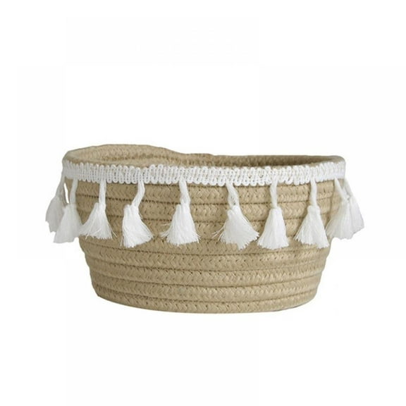 Retro Basket Woven Basket Boho Basket with Tassel Rope Baskets for Storage Cotton Wicker Baskets for Gifts Toy Party Clothes Nursery Decor Living Room Bedroom Bathroom Organizing 6.3 Inch