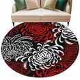 thumbnail image 2 of Red White Round Area Rug 5 FT, Non Slip Bedroom Area Rug, Abstract Black Chrysanthemum Flower Floral Washable Soft Circular Carpet Non-Shedding Floor Mat for Kitchen Dining Room Foyer Balcony Dorm, 2 of 9