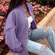 thumbnail image 4 of AUNVITO Women's Solid Color Lantern Sleeve Stand Collar Casual Button Front Jacket with Pockets Relaxed and Trendy Style, 4 of 9