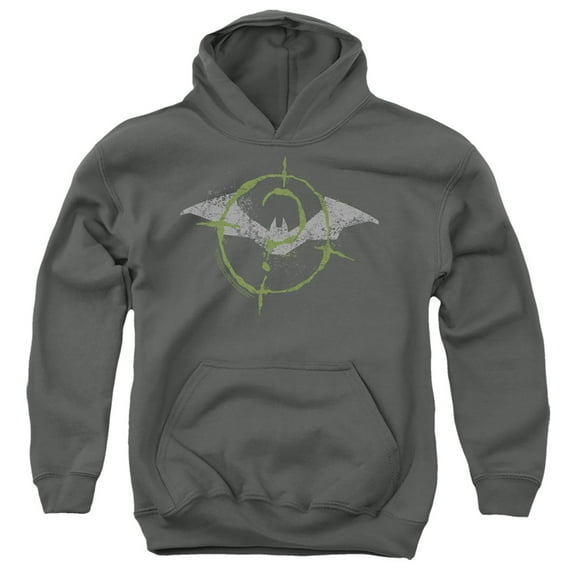 The Batman (2022) Scribbles Bat Logo Kids Pull-Over Hoodie (Medium) for Youth Boys and Girls, Charcoal