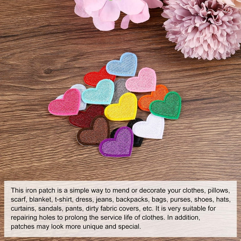 OLIREXD 40 Pcs Cute Fabric Mini Heart Patches, Iron-On Love Heart Embroidered Patch, Sew on Patch DIY Clothing Craft Decoration Accessories, Repair