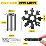 JEEXI Universal Socket + Snowflake Multitool Gifts for Men Dad - 2 Pack, Socket Set with Power Drill Adapter Cool Stuff, Super Universal Socket Grip Gadgets for Men, Tool for Men Women Husband