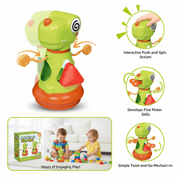 Baby Dinosaur Activity Toy - Sensory Development Toy with Shape Sorter, Toddler Fine Motor Skills Toy for 1-3 Years Old