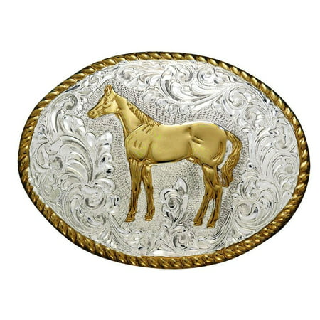 Crumrine Western Belt Buckle Womens Standing Horse Silver Gold C01578 - 0