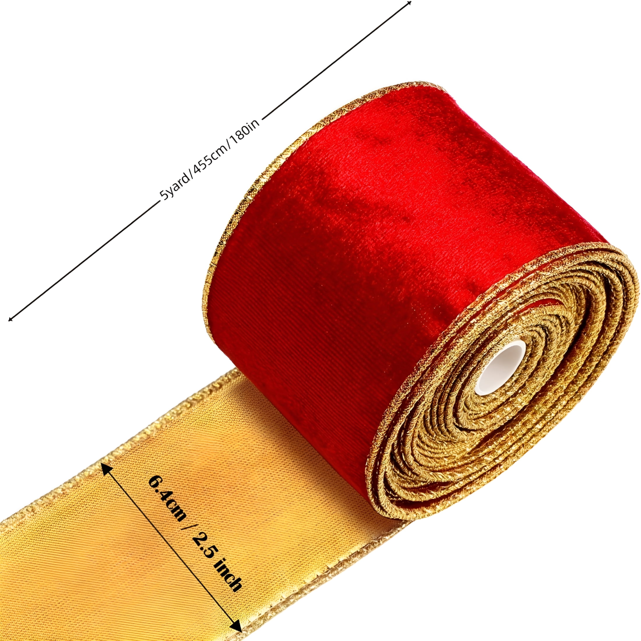 TUWAFE 2026 New 6 Rolls 30 Yards Christmas Red Velvet Ribbon with Gold Edge 2.5 Inch Wired Ribbon Outdoor Ribbon Holiday Ribbon Fabric Ribbons for Xmas Tree Bow Wreath Making Gift Wrapping Craft