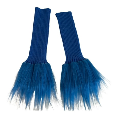 

ZENTREE Harajuku Women Girl Ribbed Knit Leg Warmer Long Furry Plush Patchwork Foot Cover