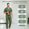 thumbnail image 5 of EA'S SECRET Men's 100% Cotton Pajama Sets Button Down Loungewear with Long Pants Summer Breathable Pjs with Pockets(Army Green,S), 5 of 9