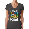 thumbnail image 1 of Awkward Styles Women's Autism Awareness Puzzle V-neck T-shirt I Teach Awesome Kids, 1 of 4