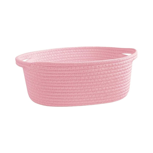 Cesta de cuerda de algodón, cesta de almacenamiento, cesta organizadora debajo del estante, cesta para maquillaje Rosa