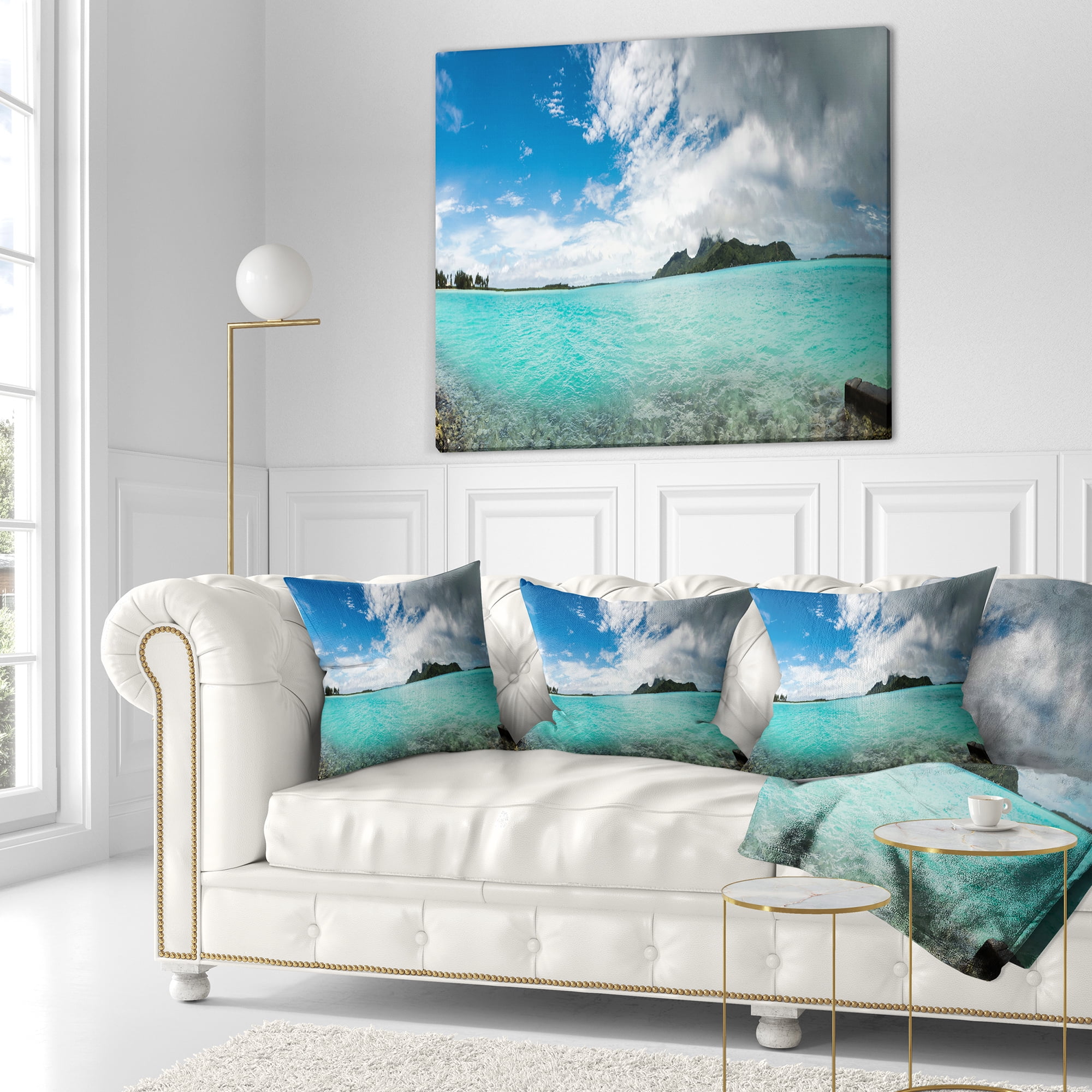 Designart Bora Bora French Polynesia Panorama - Seascape Throw Pillow - 16x16
