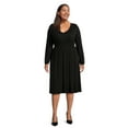 thumbnail image 2 of Terra & Sky Women's Plus Size Smock Waist Dress with Long Sleeves, 2 of 5