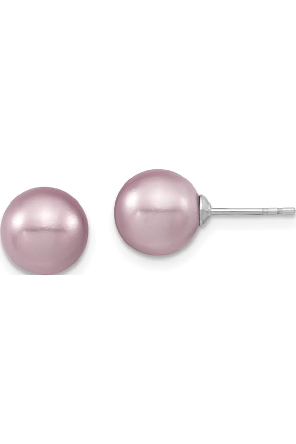 Sterling Silver Majestik Rh-Pl 8-9mm Purple Imit. Shell Pearl Stud Earrings Made In Canada qmje8pu