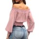 thumbnail image 4 of Blusa con hombros descubiertos manga larga blusa de color puro con hombros descubiertos color liso fruncida para la vida diaria para mujer ANGGREK Otros, 4 of 7