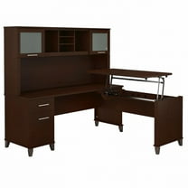 Bush Somerset 72W Sit Stand L Desk with Hutch in Mocha Cherry - Engineered Wood