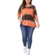 thumbnail image 2 of Tops de mujer de talla grande Agnes Orinda, con diseño de rayas de teñido anudado, cuello en V, mangas 3/4, blusas casuales 1X en color naranja, 2 of 6