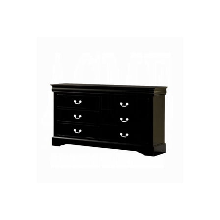 Retro Dresser 6 Drawer - Black Finish Storage Chest - Bedroom Furniture - 60 Inch Wide