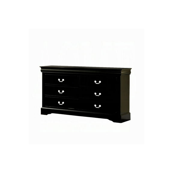 Retro Dresser 6 Drawer - Black Finish Storage Chest - Bedroom Furniture - 60 Inch Wide