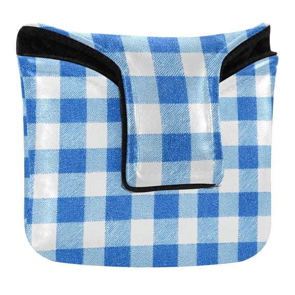 Haosy Blue Gingham Checker Pattern Golf Mallet Putter Cover Strong Magnetic Leather Golf Club Headcover Closure