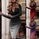 thumbnail image 4 of Vestido largo por debajo de la rodilla Sexy para mujer, vestidos ajustados de manga larga con escote en V profundo para trabajo de oficina, ropa de fiesta de noche con estampado a cuadros Fridja NMB1282, 4 of 6